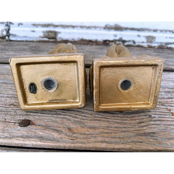 Vintage 1950s Praying HAnds Salt and Pepper Shakers Antique Gold Ceramic - Picture 2 of 5